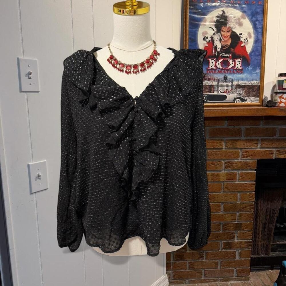 Nanette Lep’ore Black and Silver Ruffle Blouse Size Medium NWT whimsical vibes